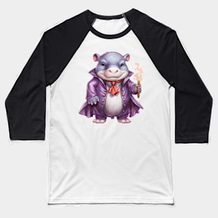 Cartoon Hippopotamus in Dracula Costume Baseball T-Shirt